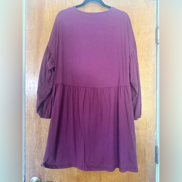 ASOS DESIGN Curve Wrap front long sleeve smock dress Size US 16 Berry Dark Red - Picture 5 of 9